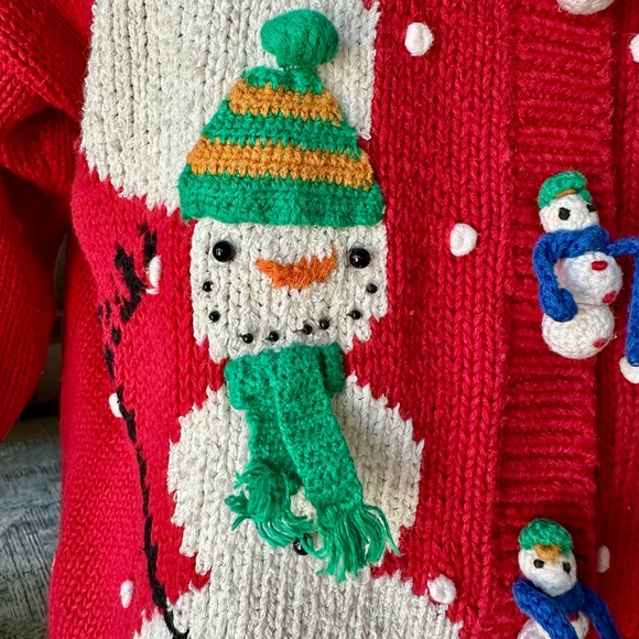 Vintage 90’s Festive Red Snowman Knit Cardigan - Picture 9 of 16